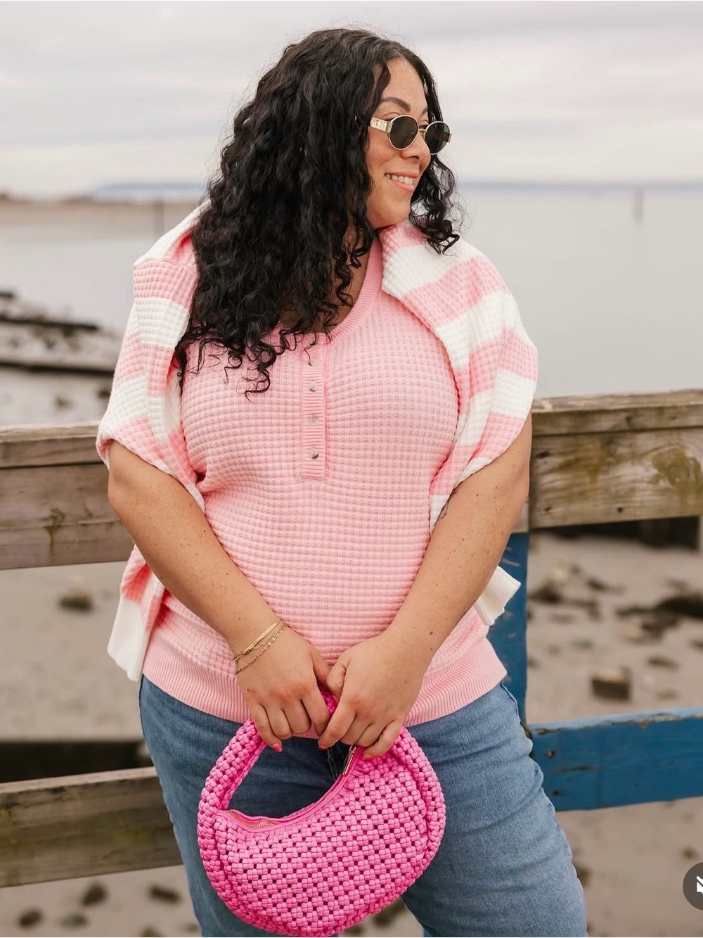 EUC SMASH+TESS MEGAN Waffle Knit Top in Soft Pink - Women's